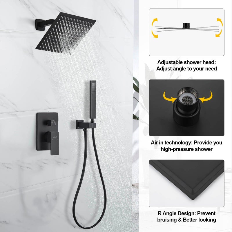 DEOLER Shower System with Handheld Shower, Rainfall Shower Faucet Set with 10 Inch Shower Head and Handheld Wall Mounted Bathroom Shower System Faucet Set Rough-in Valve and Trim Kit, Matte Black - Image 2